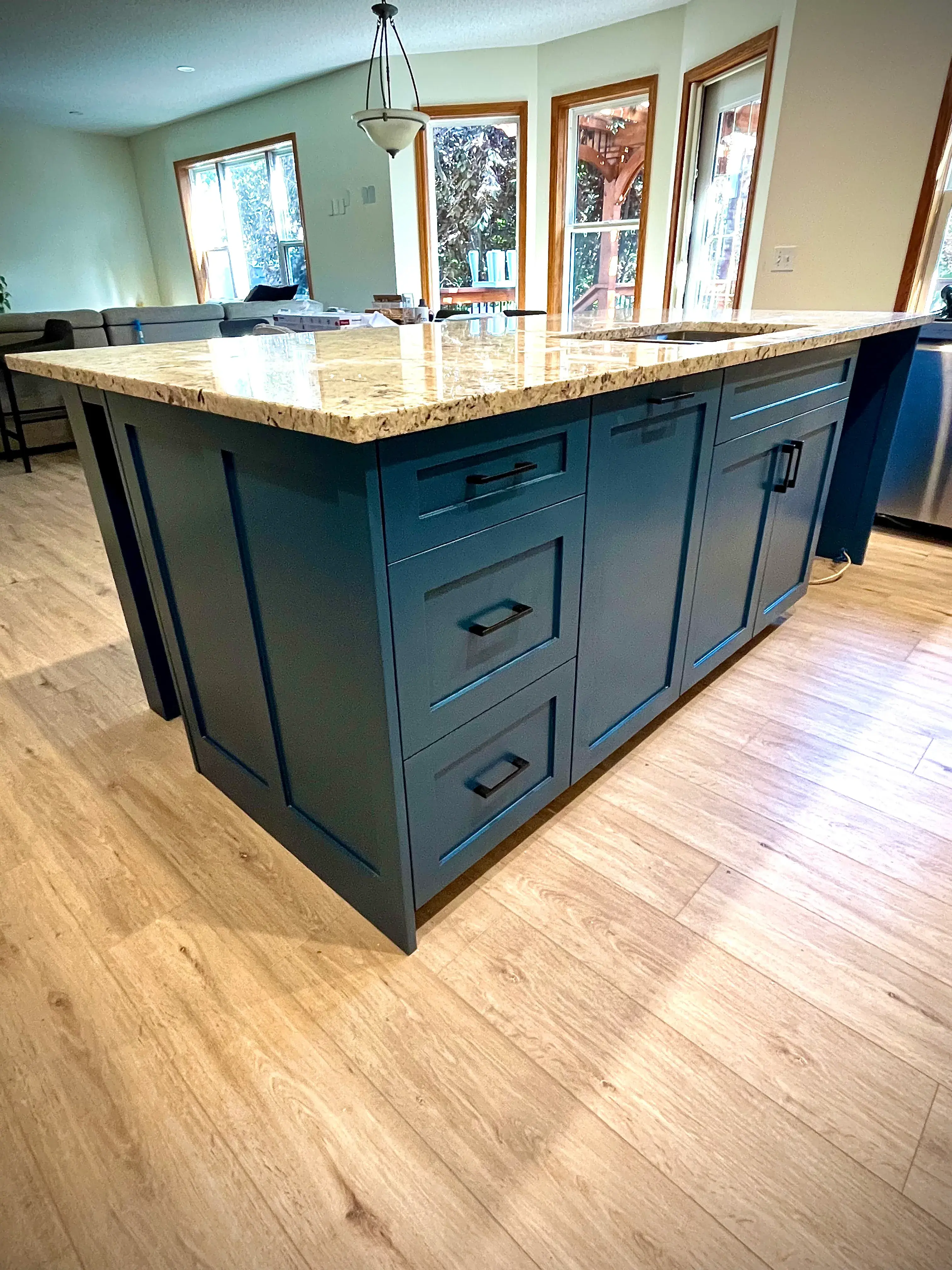 Navy Blue Kitchen Island - Calgary trade millwork project by Rocky Mountain Millwork